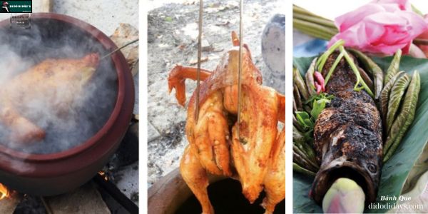 gà nướng lu, cá lóc nướng trui